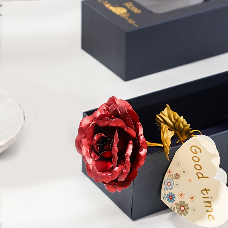 1 Set Exquisite Artificial Rose Flower - Realistic Valentine's Day Simulation Rose with Gift Box, Romantic Handmade Design, Perfect for Girlfriend, Party, Wedding, New Year Gift, Anniversary, Birthday, and Special Occasions