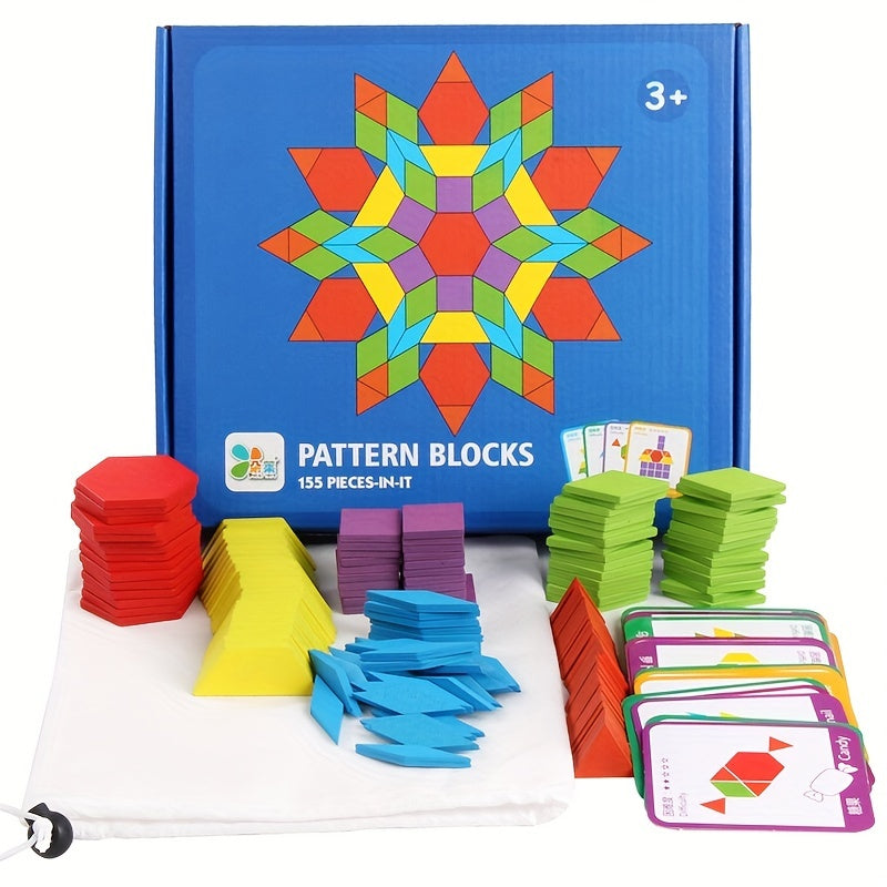 155-Piece Large-Scale Wooden Geometric Tangram Puzzle Board Toy Set - Develops Problem-Solving Skills, Enhances Spatial Awareness, and Fosters Creative Thinking - Perfect for Early Childhood Education and Home Learning