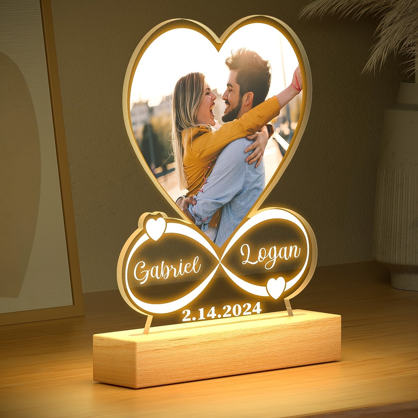 Personalized Customized Acrylic LED Night Light Photo frame Valentine'S Day Gift for Partner Family Mom Dad Daughter Son Wife Pet Plaque Wall Lamp Birthday Wedding Anniversary Father Mothers Day Gifts