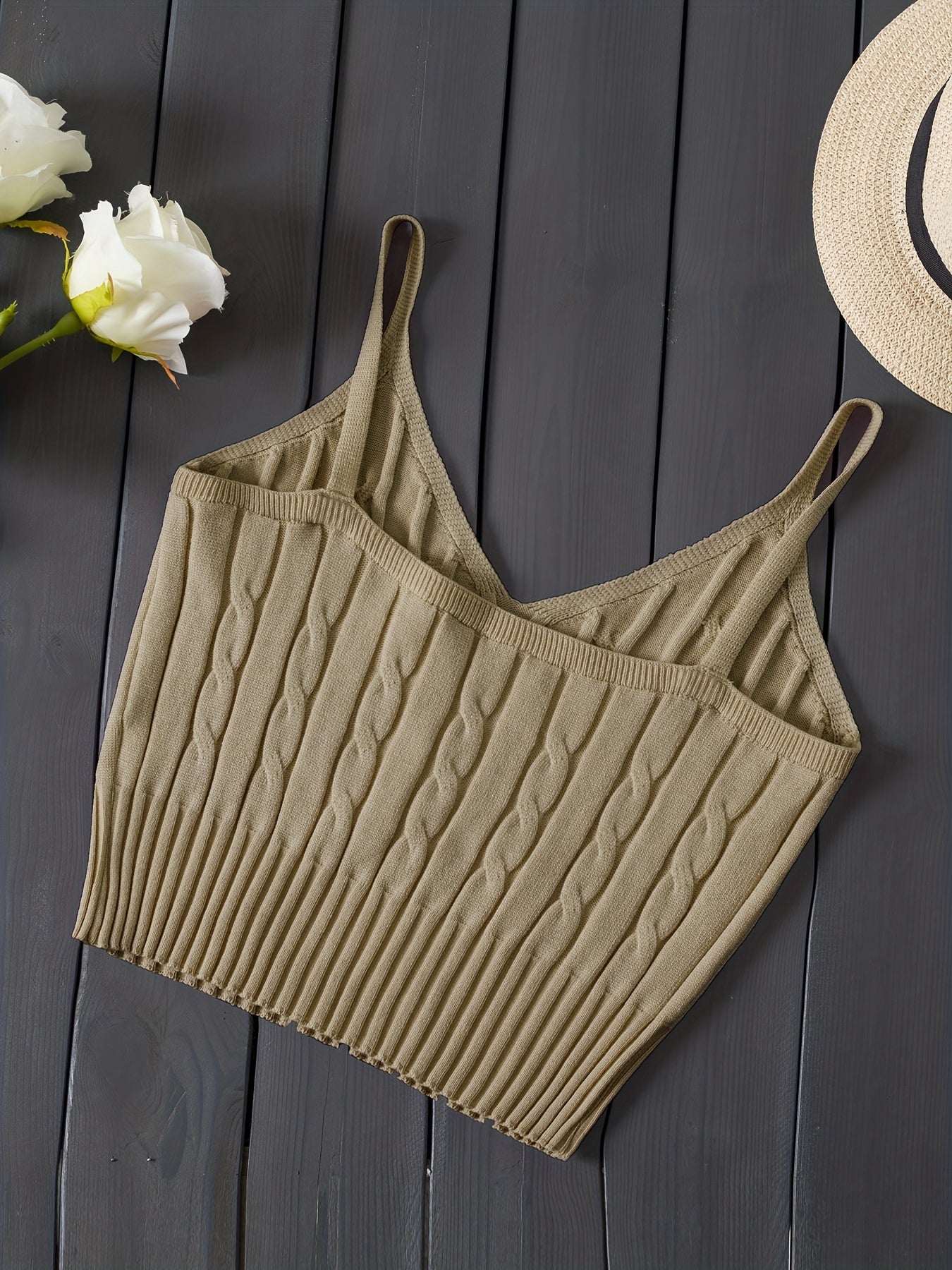 Women'S Stretchy Tank Top - V-Neck Sleeveless Casual Vest with Ribbed Texture, Beige, Versatile for Layering or Standalone Outfits, Allseason Apparel | Vneck Design | Construction, Ladies Tank Tops
