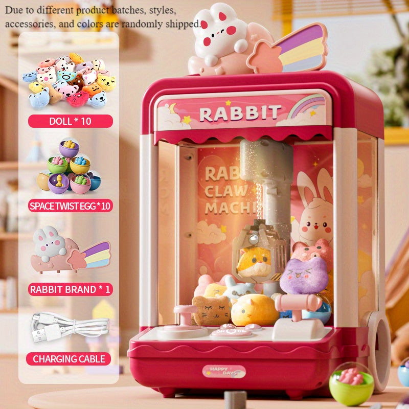 Claw Machine Toy, Party Clip Doll Gashapon Machine, Home Light And Music Two Power Supply Modes, Birthday Gift For Boys And Girls, Christmas Gift, Send 10 Dolls, 10 Capsule Eggs, Power Supply Line