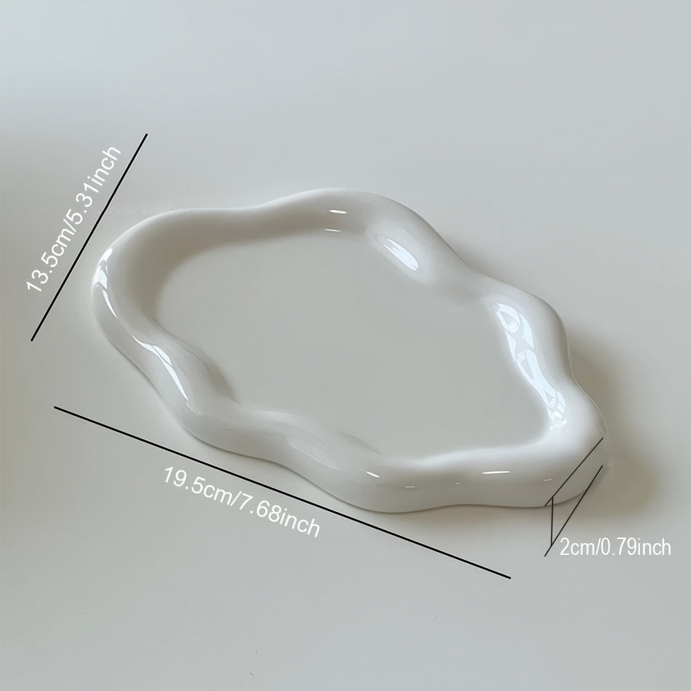 1pc Cloud Ceramic Tray - Sleek Single-Layer Design with Exquisite Light Luxury Finish, Spacious Jewelry Storage, Elegant Perfume Display, and Convenient Key Storage - Perfect for Home, Living Room, or Office Decor, Ideal Gift