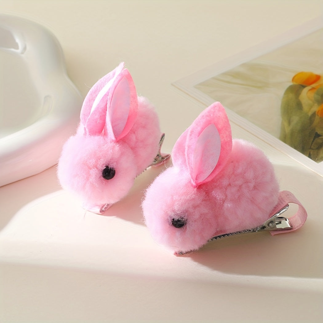 2pcs Baby Girls Cute Plush Rabbit Hair Clips Princess Decorative Hair Accessories Holiday Birthday Gift