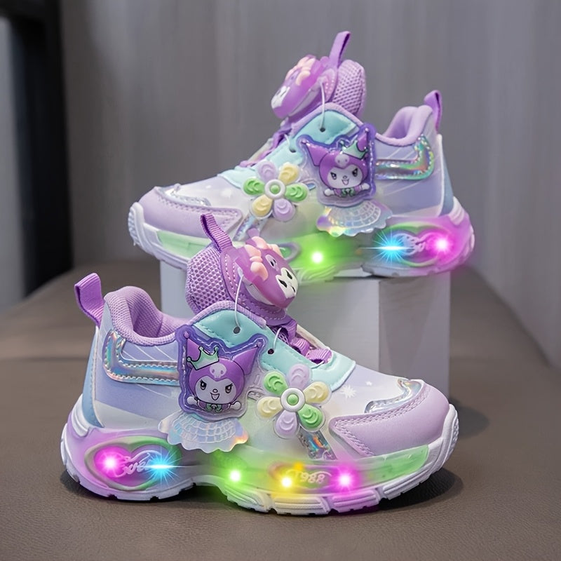 Sanrio Spring Girls' Sneakers - Cartoon Character Design, Glowing Lights, Soft Purple & White Casual Running Shoes for Youngsters, Casual Footwear | Playful Design | Comfortable Footwear, Sanrio Shoes