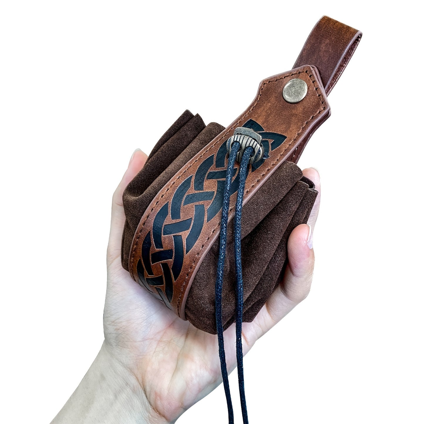 Unisex Retro Faux Leather Belt Pouch - Vintage Drawstring Closure, Faux Suede Lining - Party & Halloween Accessories | Foldable Design | Fixed Shoulder Strap