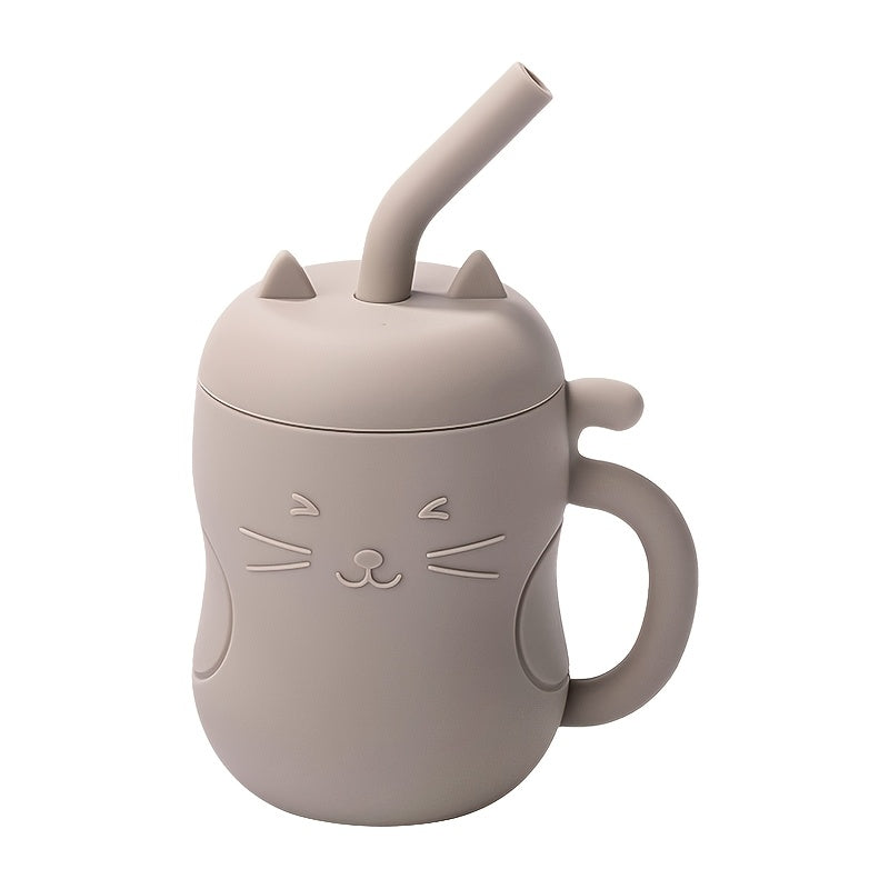 TYRY.HU Baby Learning Cup with Straw & Lid - Leak-Proof Soft Silicone Training Cup Suitable for, Feeding, Lid & Straw, Cute Cat, Easy to Clean, (4 Colors: ///)