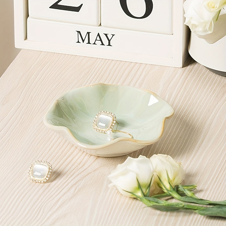 1pc Elegant Ceramic Flower Plate with Smooth Edges Suitable for Jewelry, Cosmetics, Keys & Trinkets - Decorative Dishes for Home, Bathroom, Dresser, Desk - Multi- Tableware, Jewelry Trays