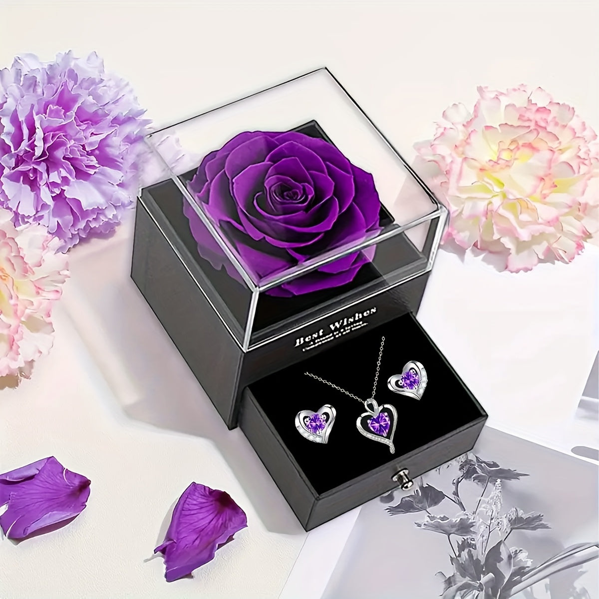 Rose soap flower gift box, heart-shaped love rose necklace, earring combination set, Women's jewelry for mothers, wives, lovers, daughters, best friends, holiday gifts, Valentine's Day, anniversaries, Mother's Day, weddings,