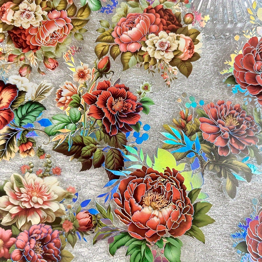 [Floral PET Stickers] 20-Pack Mixed Color Floral PET Stickers | Self-Adhesive Glitter Flower Decals for Scrapbooking, Journals, and Art Collages - Reusable Plant-Themed Embellishments with Shimmery Finish, Irregular Shapes