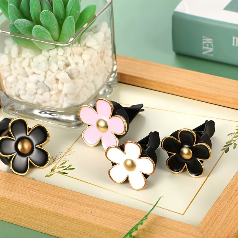 [4pcs/set Daisy Flower Air Clips] 4pcs/set Small Daisy Flower Design Car Air Outlet Perfume Decorative Clip, Car Air Fresheners Clips, Car Decoration, Car Accessories For Women