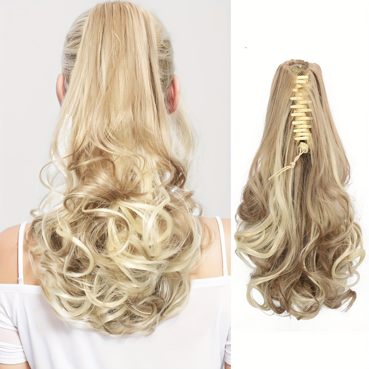 14-Inch Claw Clip Ponytail in Various Colors, Extended Pear Flower Curls, Multi-Layered Long Wavy Ponytail, Synthetic Hair Extensions Suitable for Women to Wear During New Year Role-Playing.