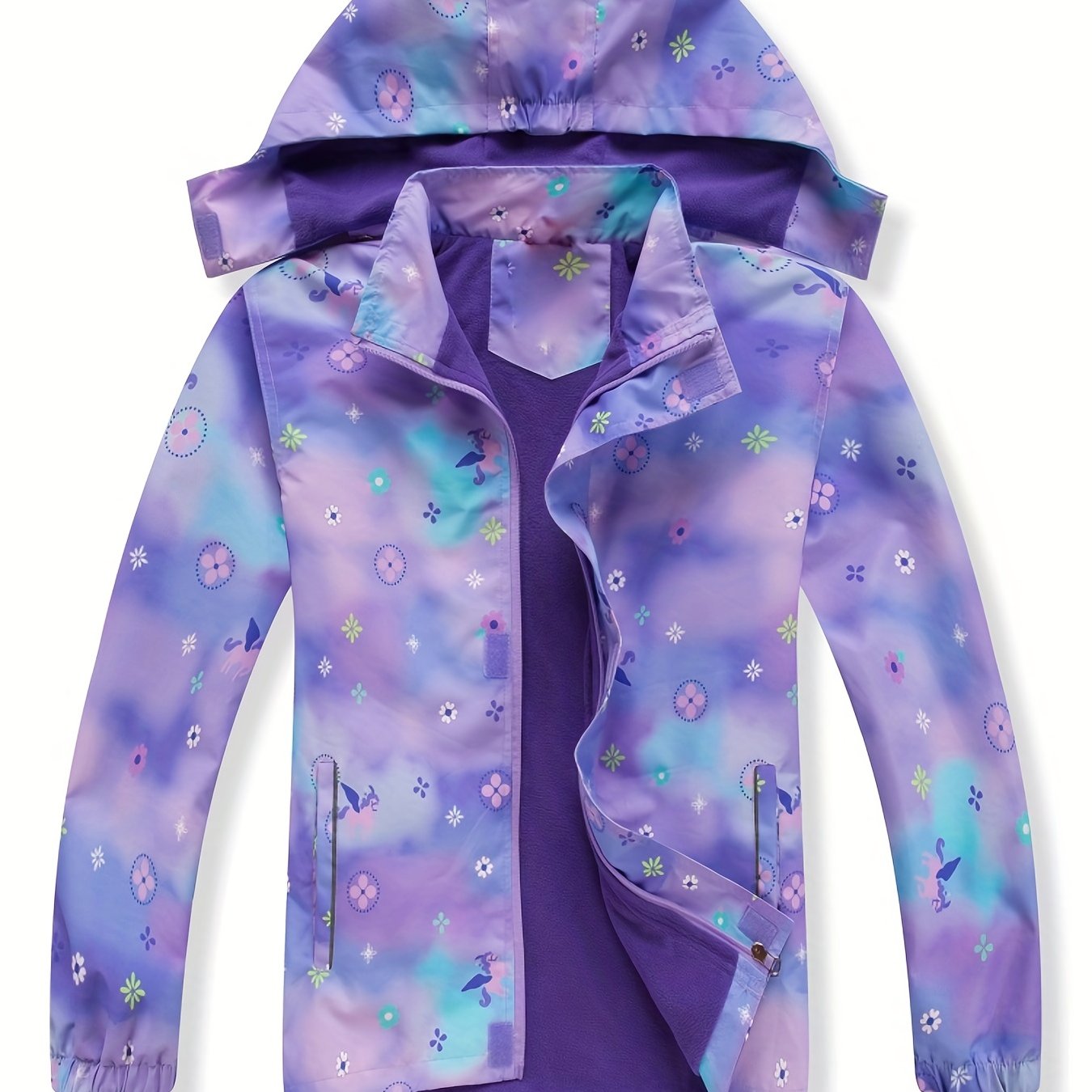 Vibrant Rainbow Camo Rain Jacket for Kids - Waterproof, Lightweight, Hooded, Fleece Lined, Windbreaker Coat with Removable Hood for Outdoor Play - Perfect for Rainy Days and Casual Wear