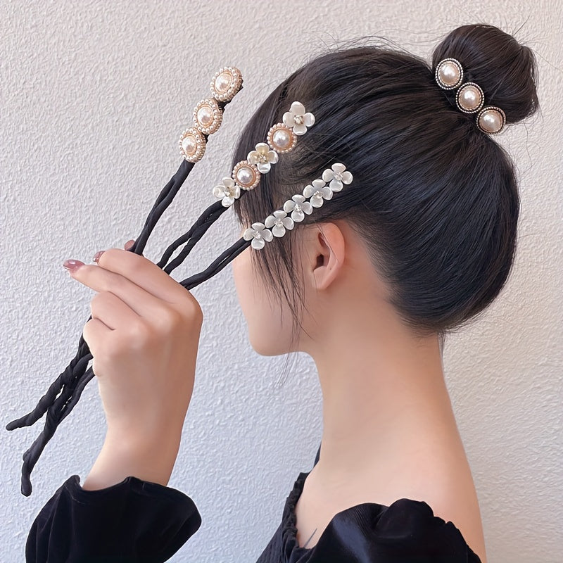 1pc Chic Flower Pearl Hair Bun Maker - Instant Elegant Donut Style - Versatile Hair Ties for Effortless Buns - Perfect for Any Occasion