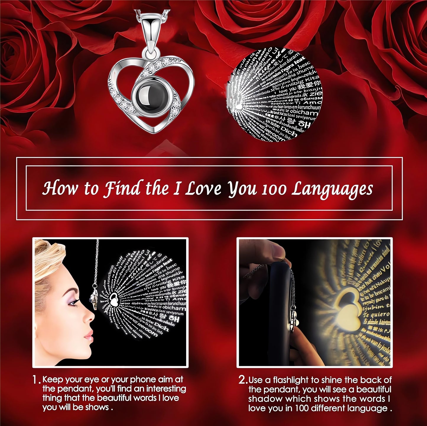 Preserved Rose Gifts for Mom Her Girlfriend Women with I Love You Necklace in 100 Languages, Mothers Day Gifts for Mom from Daughter Son on Birthday Anniversary Christmas