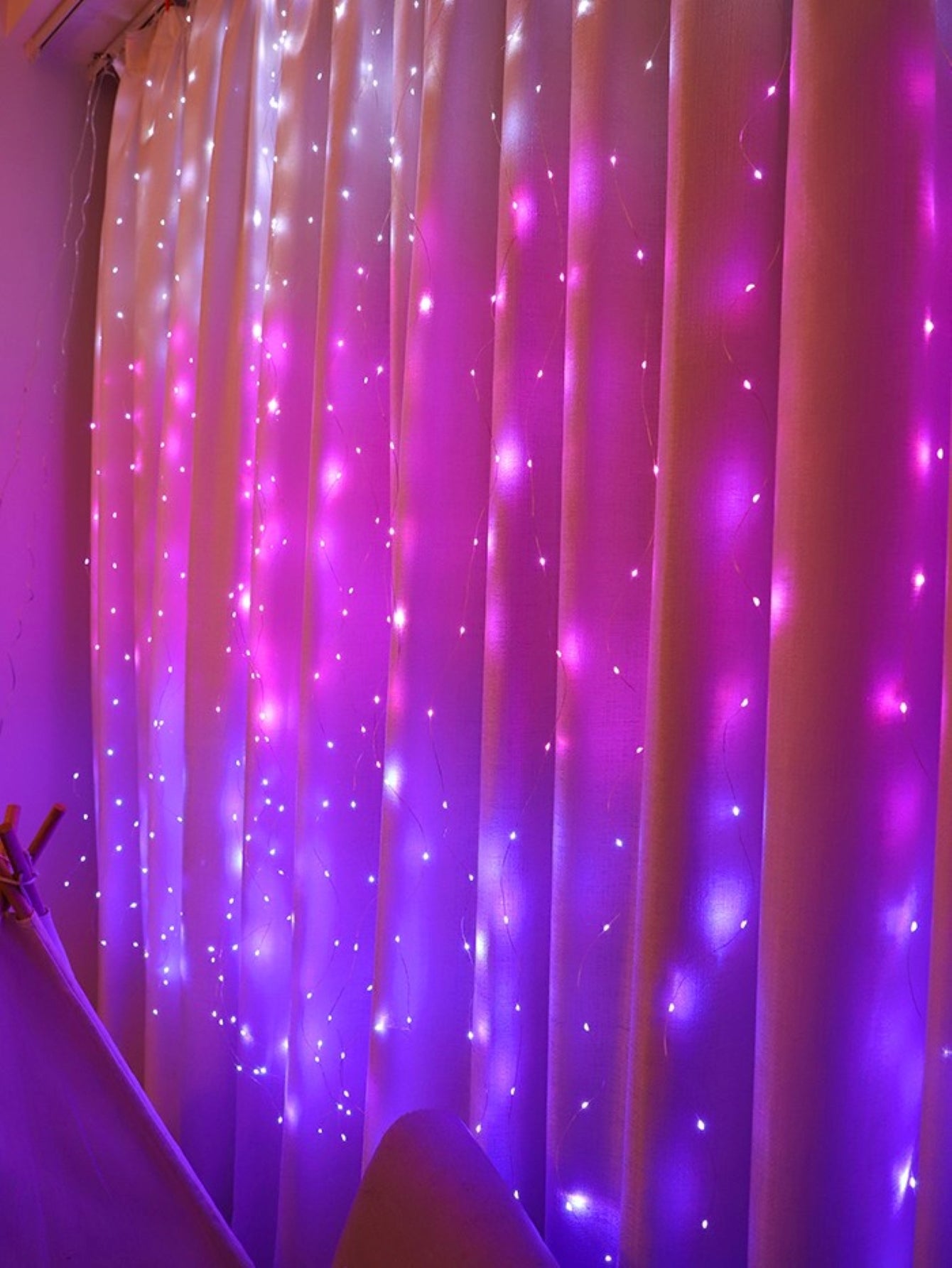 1pc, 200 LED Curtain Lights 199.95cm, Hanging Window Lights, Fairy Lights, Bedroom Decor, Indoor Decor, Christmas Holiday Party Supplies, Party Decor, Festival Decor Not Include Batteries, Halloween