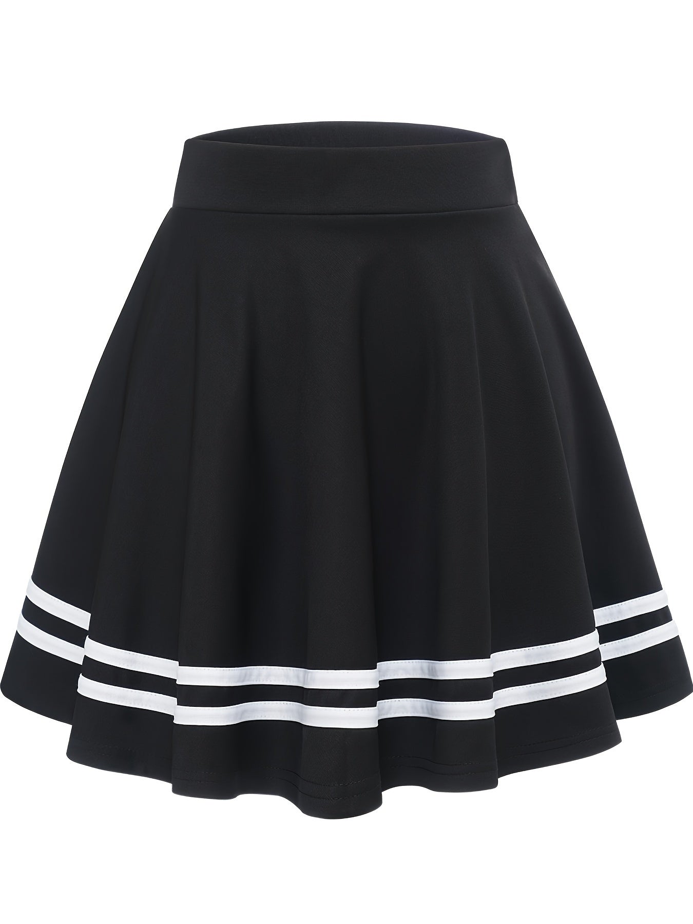 Striped A-Line Skater Skirt, Versatile High Waist Skirt For Spring & Summer, Women's Clothing