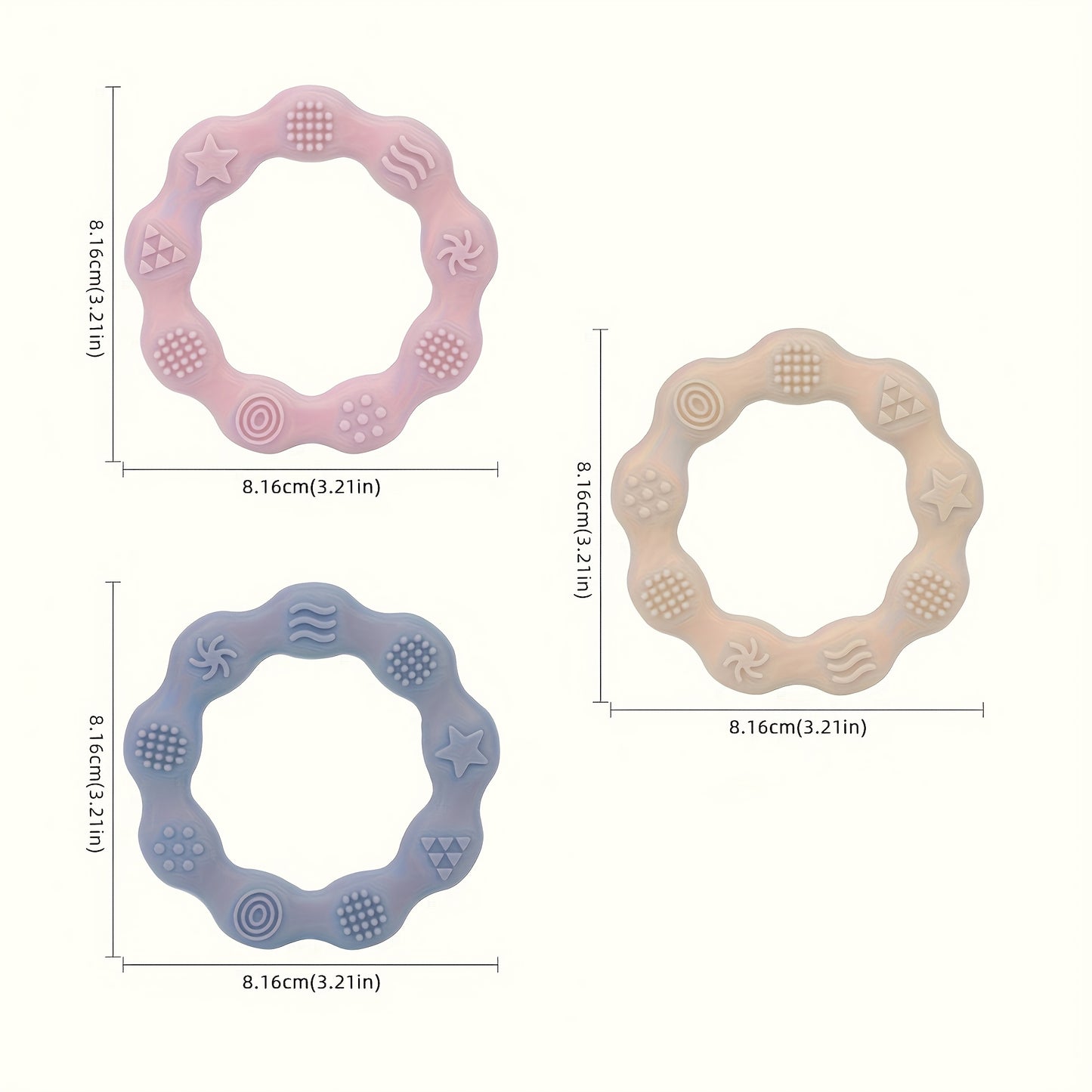 TYRY.HU Baby Teething Ring for 6+ Months - Soft Silicone Teether Toy with Textured, Newborn Gum, Dishwasher - Suitable for 0-2 Years (Bright,,,)