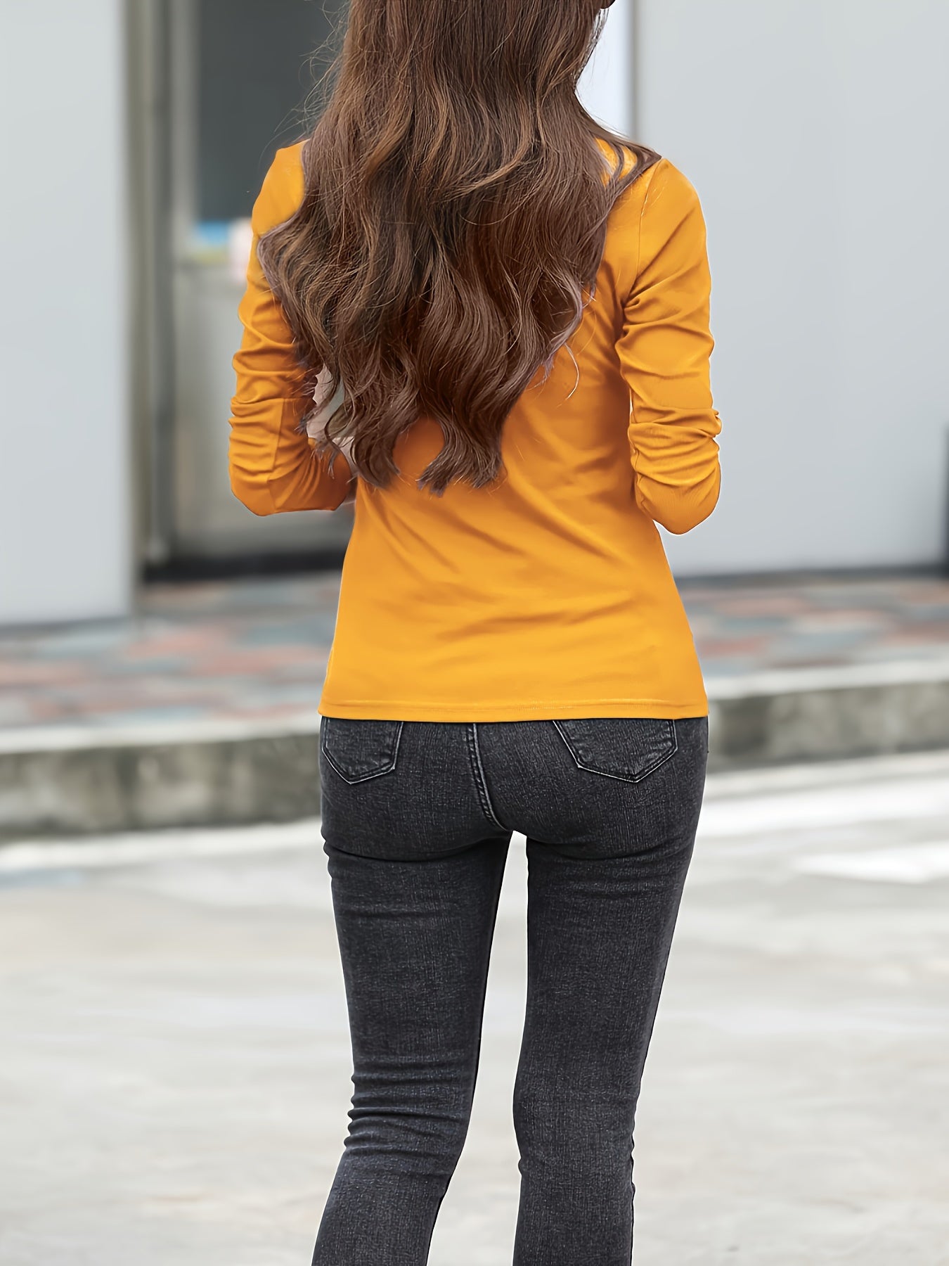 Women'S Elegant Crew Neck T-Shirt, 100% Polyester Knit Fabric, High Stretch Solid Color Top, Regular Length, 180gsm - Spring/Summer Fashion