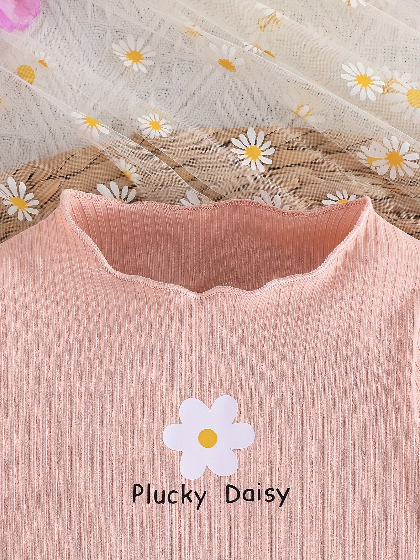 2-piece Baby's Flower Print Ribbed Long Sleeve Top + Casual Pants, Toddler & Infant Girl's Clothing Set Outdoor