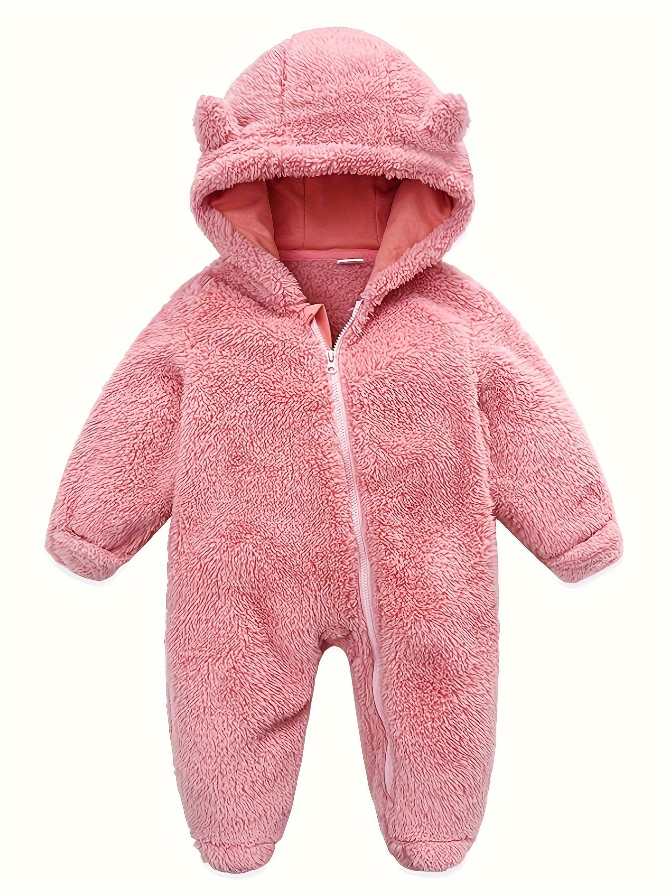 Skytwo Cozy Navy Blue Polar Fleece Baby Jumpsuit with Cute Bear Ears Hood - Soft, Warm, Windproof, Easy-Diaper Zipper, Elastic Cuffs for Winter Comfort, Baby Romper, Perfect for Outdoor