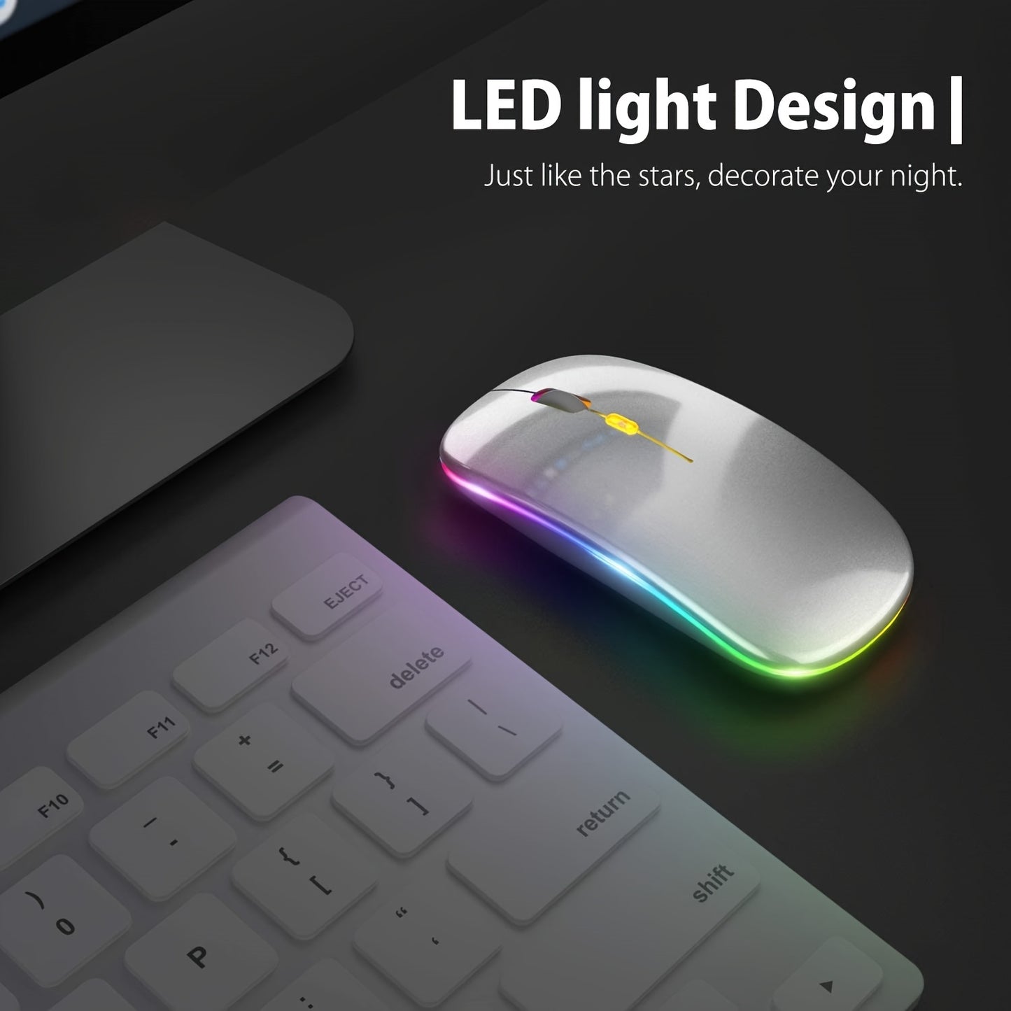 Rechargeable 2.4G Wireless Silent Office Mouse For PC Computer/laptop Windows/ios System With LED Color Light And BT5.2 Wireless Mouse.