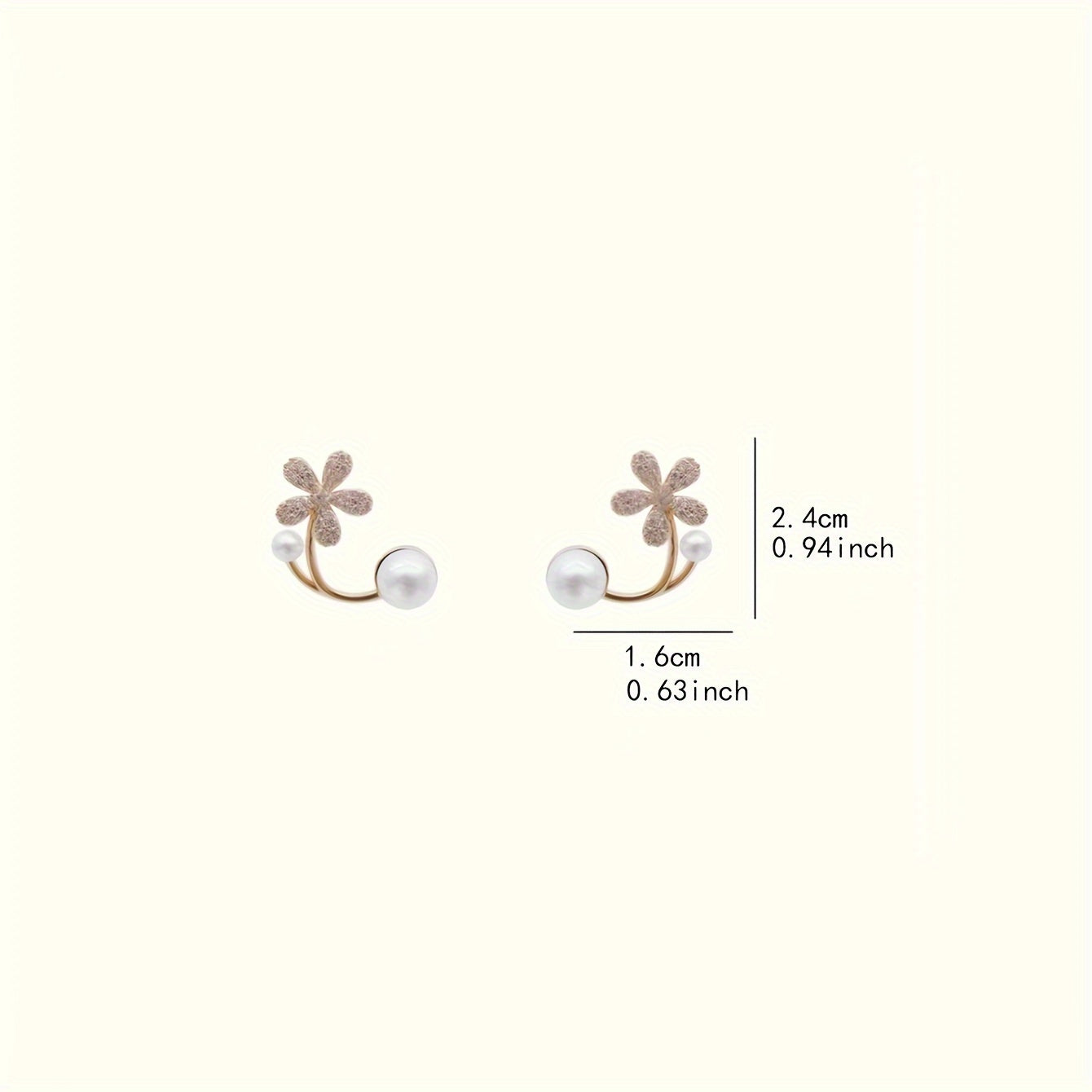 Exquisite Golden Flower With Shiny Zircon Faux Pearl Decor Stud Earrings Elegant Simple Style Alloy Jewelry Trendy Female Gift