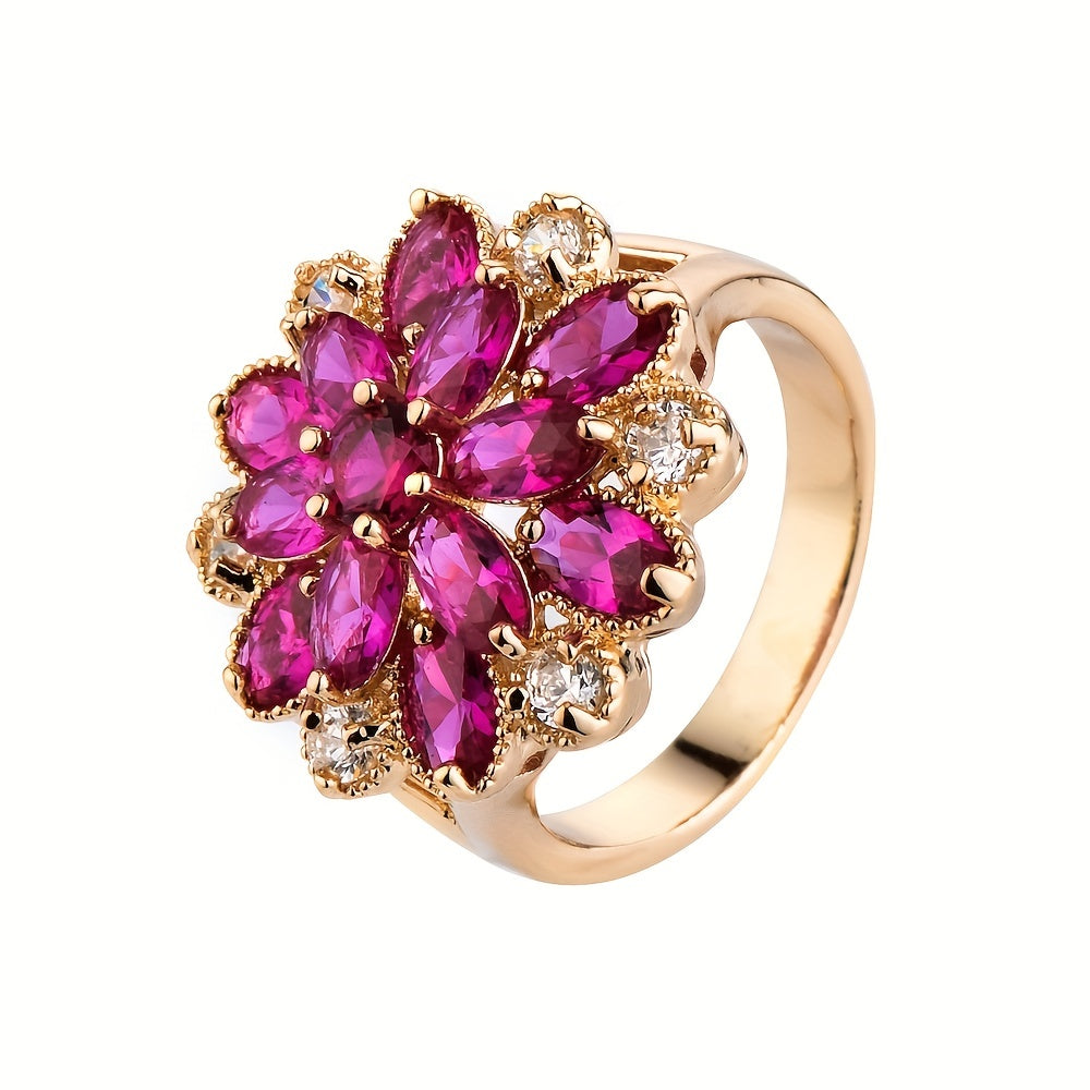 Exquisite Copper Golden Plated Flower Ring - Romantic Anniversary Gift for Her, Valentine's Day Jewelry, Durable, Hypoallergenic, Nickel-Free, Classic Design, Perfect for Any Occasion