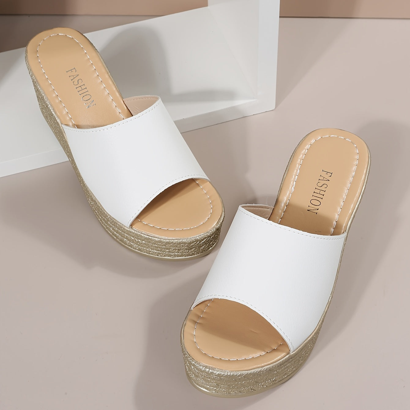 Women's Platform Wedge Slippers, Open Toe Solid Color Non-slip Slides Shoes, Casual Outdoor Slides