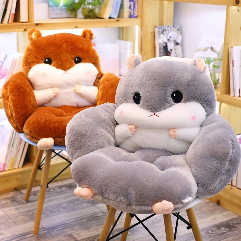 Cute Seat Cushion Hamster Shape Lazy Sofa, Cozy Warm Skin-Friendly Plush Office Chair Pads, Integrated Thickened Reading Pads, 17.7''×15.7'', (Color: Grey/Pink/Dark Brown/Light Brown)