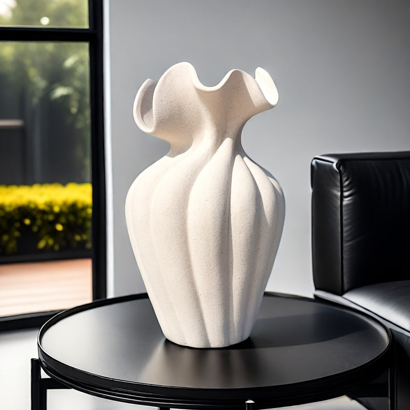 Elegant 20cm Striped Ceramic Vase with Skirt Element Design - Modern Art Style, Perfect for Fresh and Hydroponic Flowers, International Style, Flower Arrangement | Elegant Decor | Striped Texture, Vases Home Decor