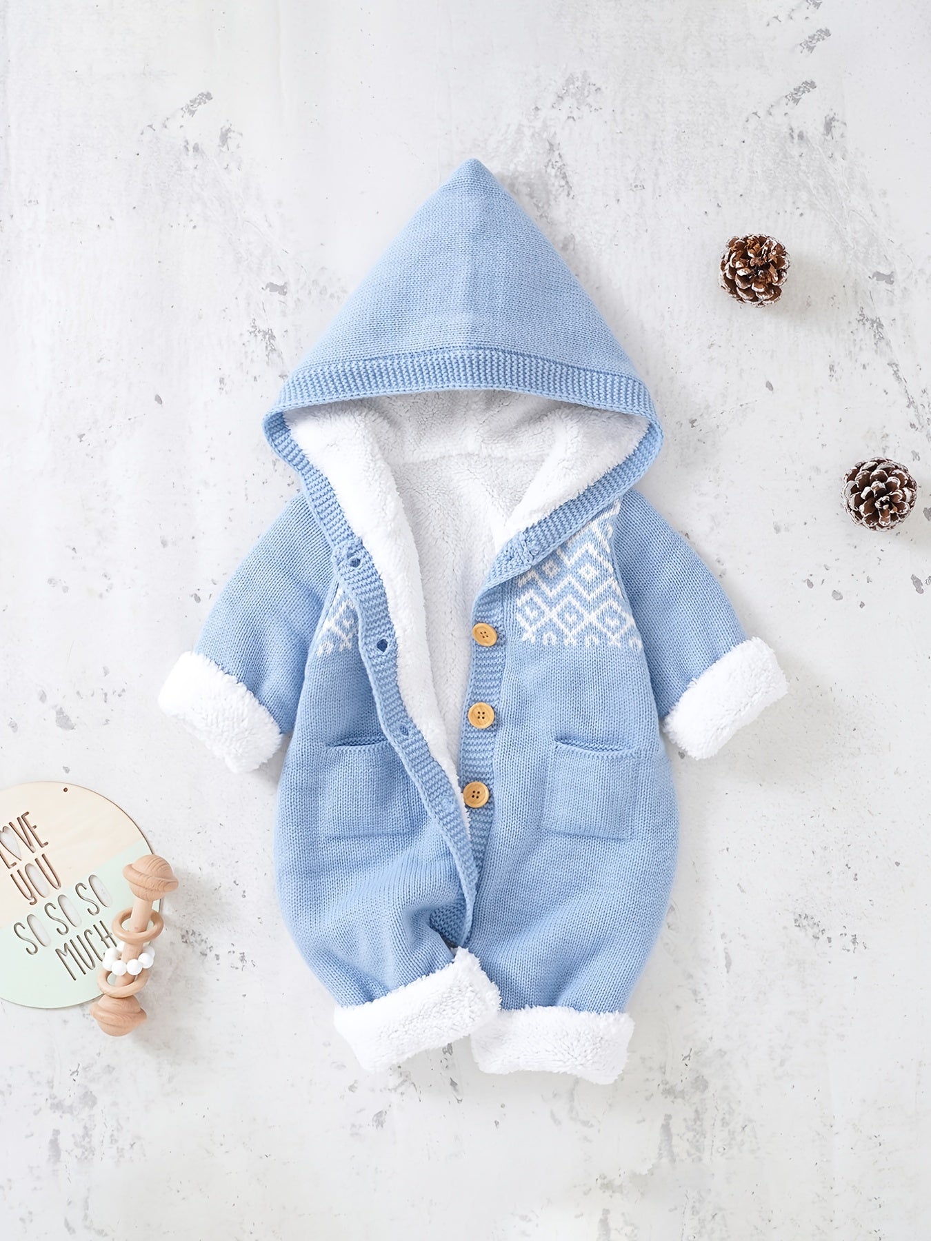 [Knit | Jumpsuit] Long Sleeve Hooded Newborn Boys And Girls Knitted Jumpsuit With Pants