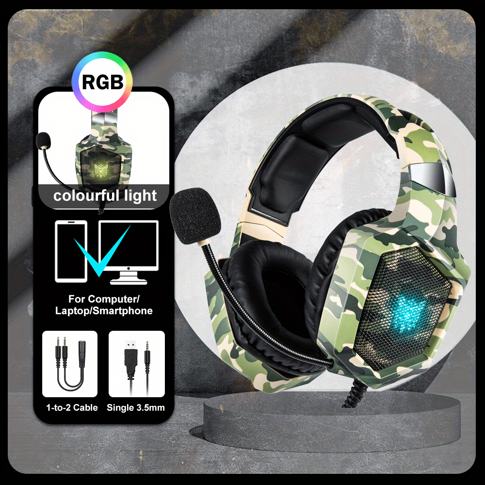 ONIKUMA K8 Wearable Gaming Headset For Computer With Microphone Wired Headset-gaming Headphones For PS4/PS5/Xbox One/PC With LED Lights, For Playstation Headset With Noise Reduction 7.1 Surround Sound Over-Ear And Wired 3.5mm