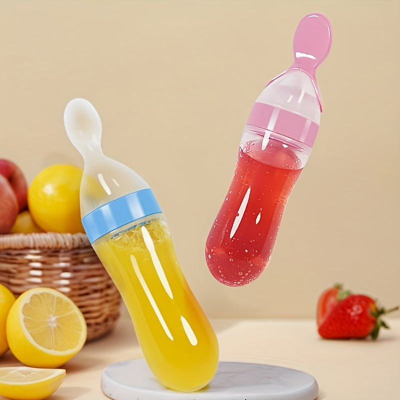 [Silicone Baby Feeder] Silicone Baby Food Feeder, Multifunctional Feeding Bottle with Spoon | Food Dispensing, Food Supplement, and Medicine Processor