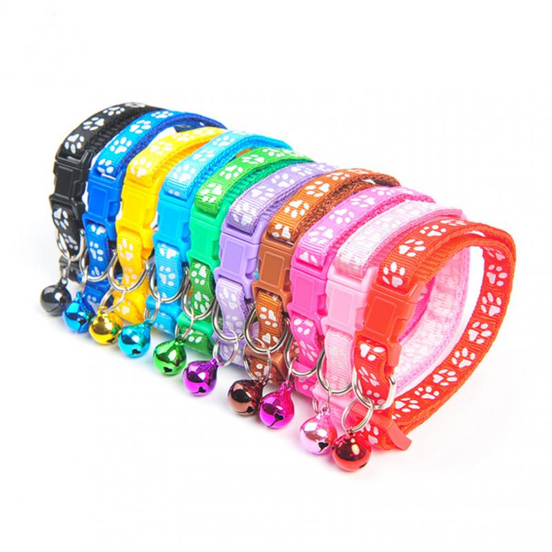 Rainbow Cute Bell Collar with Adjustable Buckle and Paw Print Design for Cats