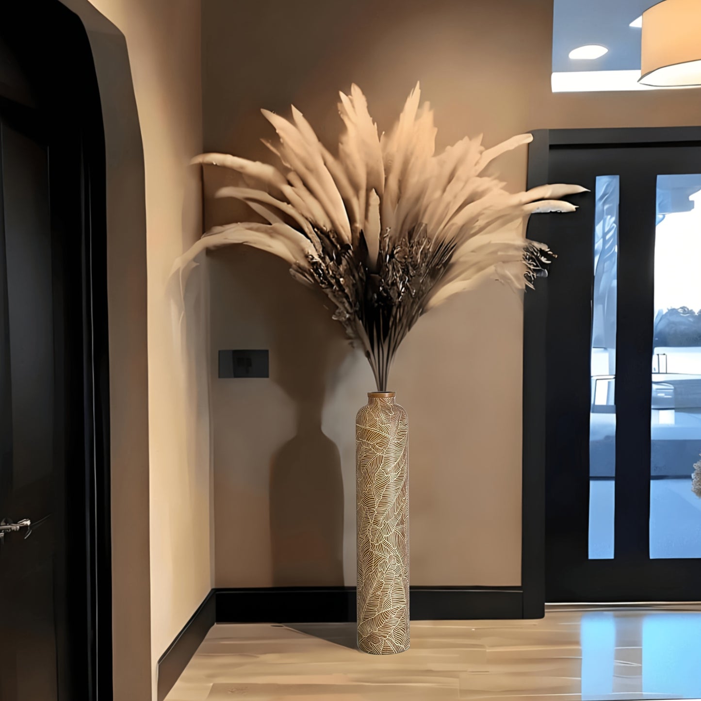 1pc 74.93cm Bohemian Floor Vase, Elegant Striped Resin Decorative Vase for Living Room, Entryway, Fireplace, Doorway, Centerpiece - Perfect Holiday & Birthday Gift, Decorative Vase, Fireplace Decoration, Bohemian Style, Strip