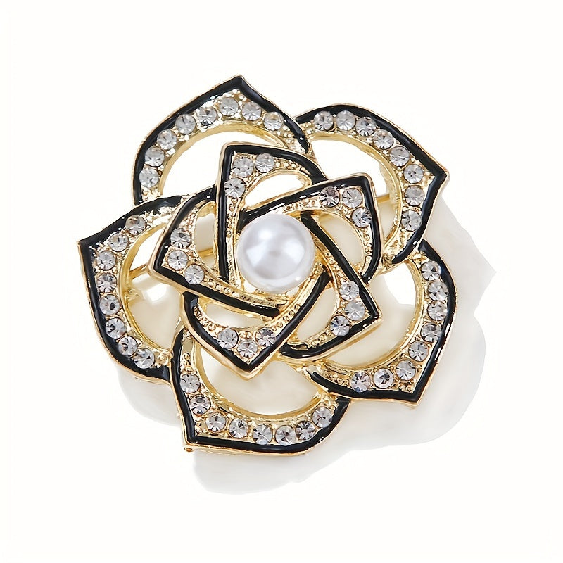 Hollow Out Flower Alloy Brooch Pin Inlaid Faux Pearls Exquisite Pin Accessories Female