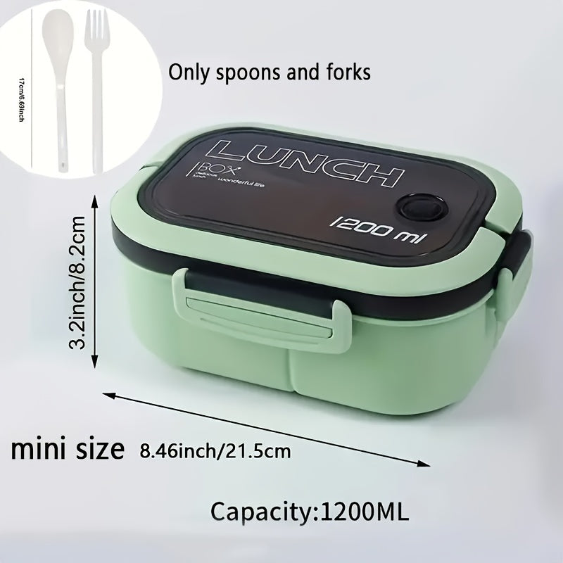 1200ml 2-Layers Sealed Lunch Box Fruits Student Office Worker Microwavable Bento Box with Fork Spoon( Without Chopsticks),back to school
