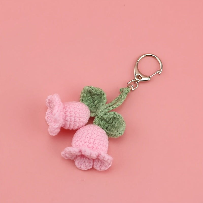 1pc Charming Crochet Lily Flower Wind Chime Keychain, Cute Yarn Bag Accessory for Women