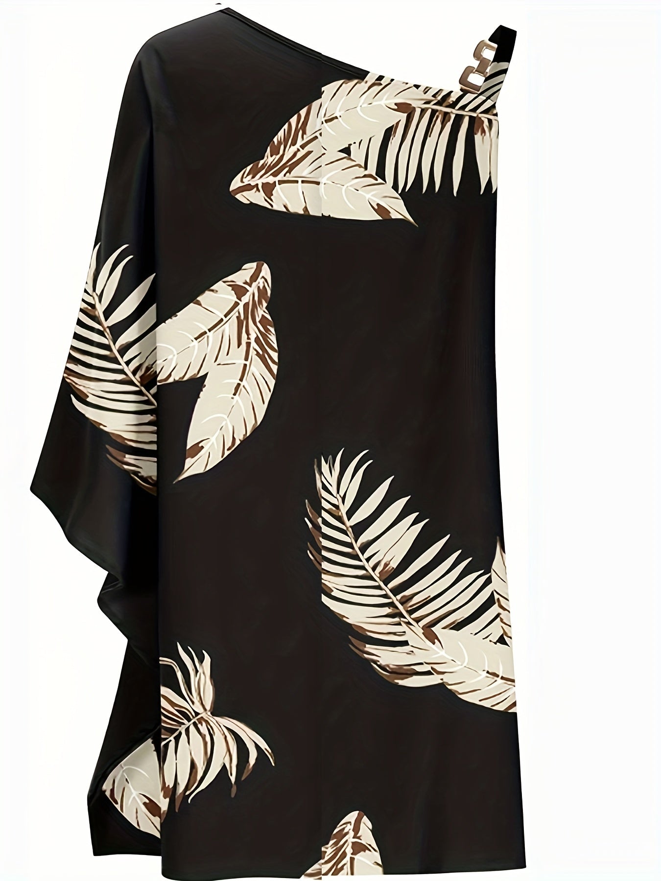 Floral Print Slant Neck Off Shoulder Dress, Elegant Asymmetrical Batwing Sleeve Mini Drape Club Party Dresses, Women's Clothing