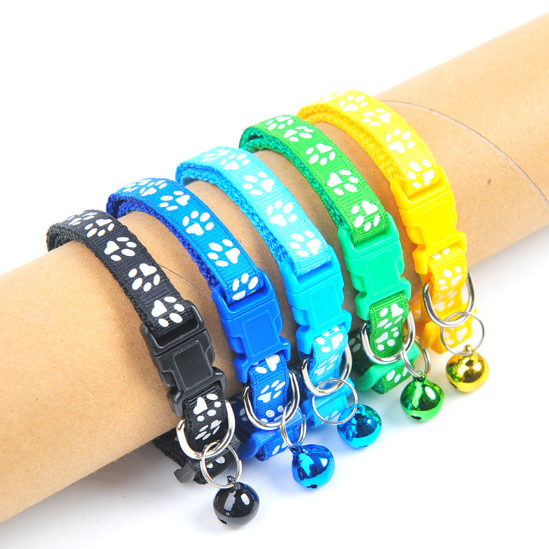 Rainbow Cute Bell Collar with Adjustable Buckle and Paw Print Design for Cats