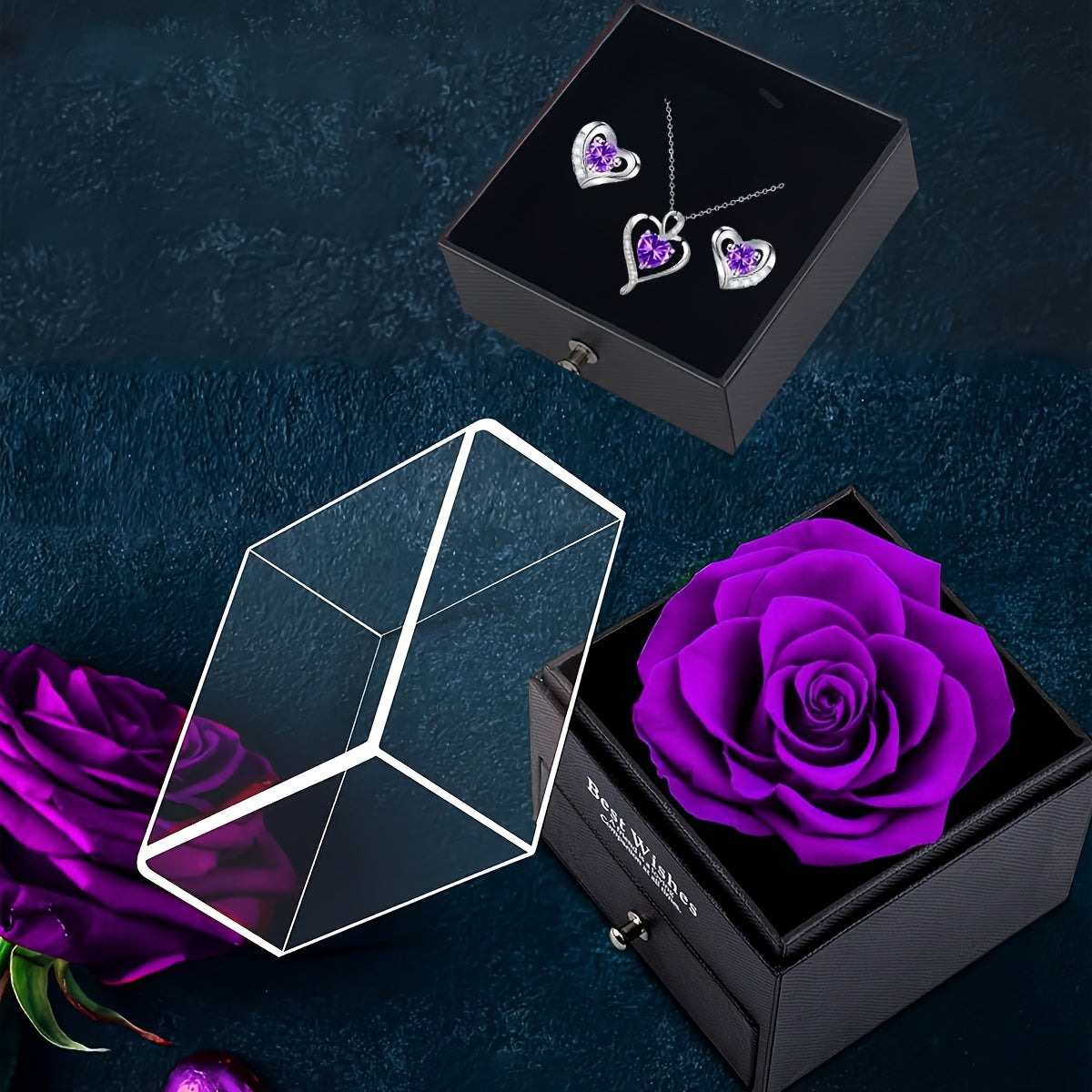 Rose soap flower gift box, heart-shaped love rose necklace, earring combination set, Women's jewelry for mothers, wives, lovers, daughters, best friends, holiday gifts, Valentine's Day, anniversaries, Mother's Day, weddings,