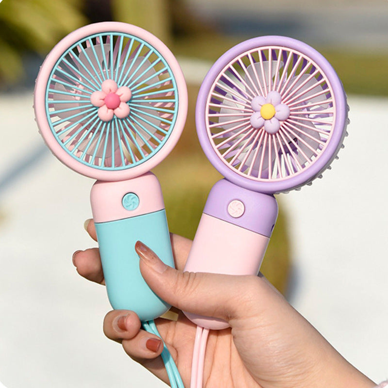 Portable Fan Summer Flower Color Block Mini Handheld Small Fan Portable USB Chargeable Fan