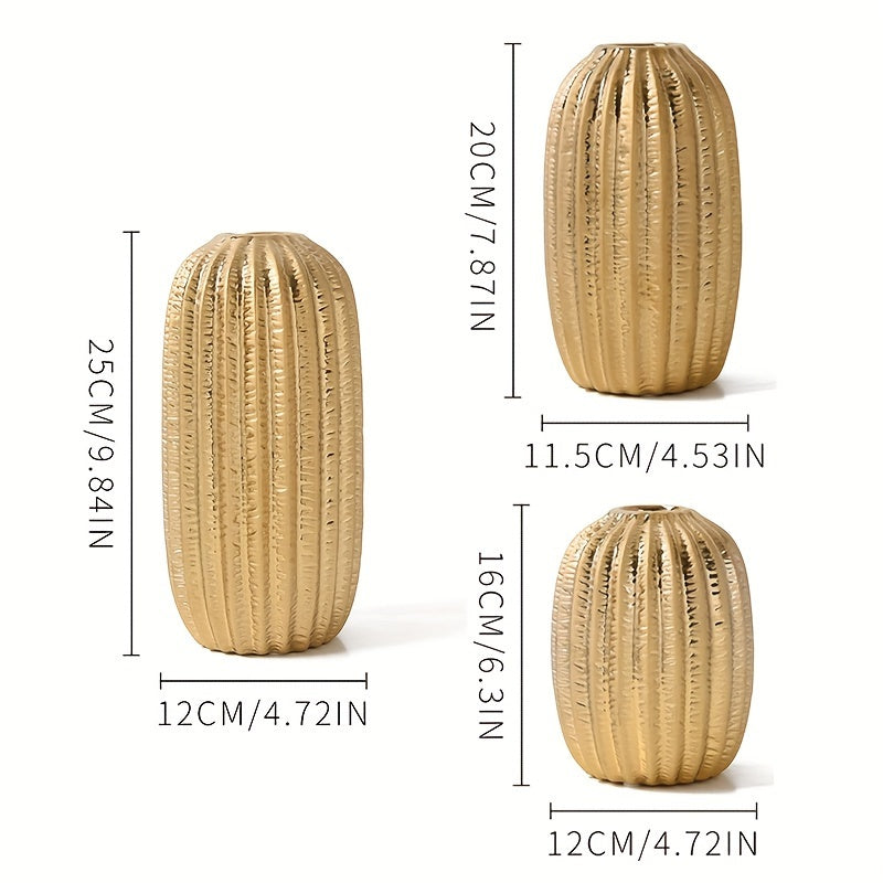 1pc Modern Simple Ceramic Vase Ornament Creative Golden Flower Vase Home Living Room Soft Decoration Dried Flower Vase