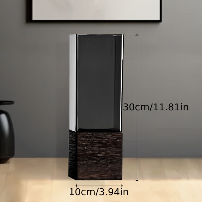 Acrylic Elegant Nordic-Style Vase with Wooden Base - Perfect for Living Room Decor & Floral Arrangements, Ideal Gift for Christmas, Thanksgiving & More