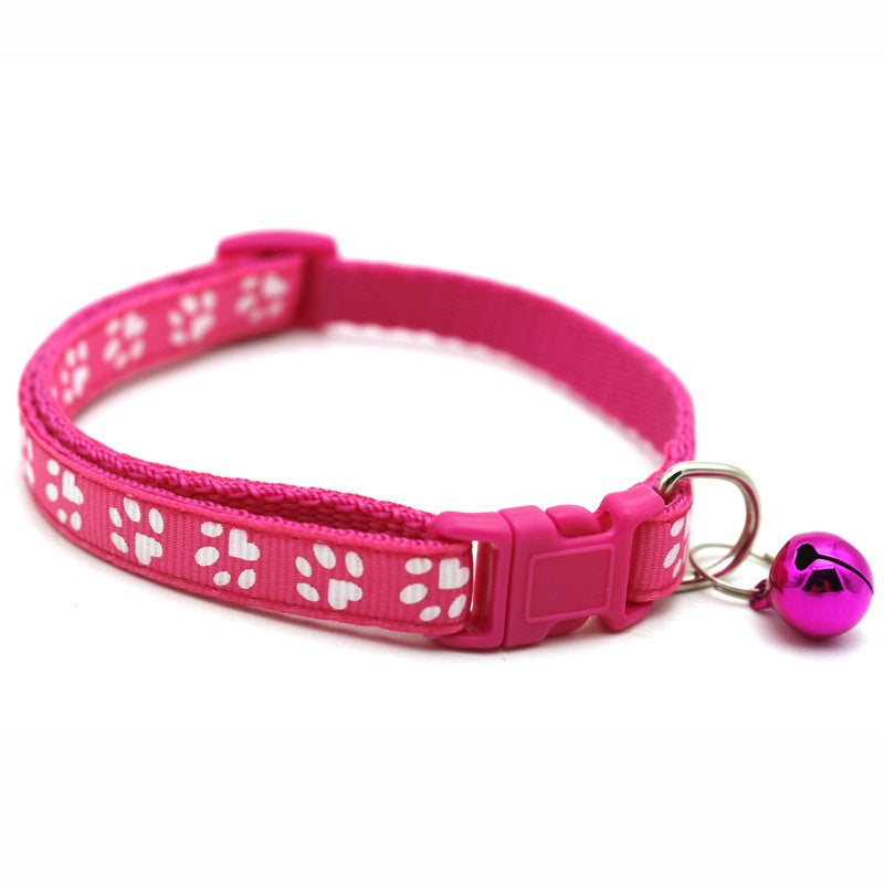 Rainbow Cute Bell Collar with Adjustable Buckle and Paw Print Design for Cats