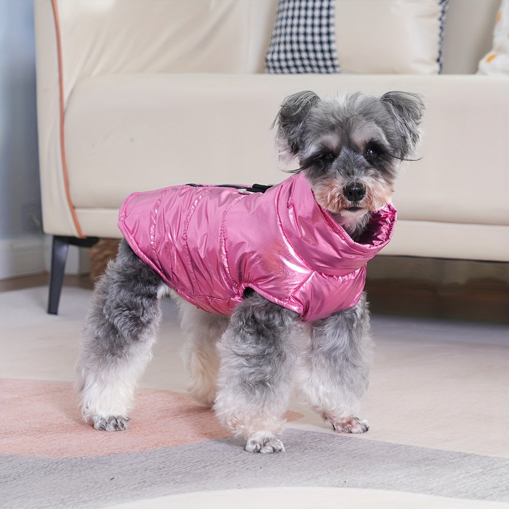 Reflective Waterproof Dog Jacket, Zippered Pet Coat with Belt Loops, 100% Polyester Woven Snow Suit for Small, Mini & Toy Breeds, Random Color