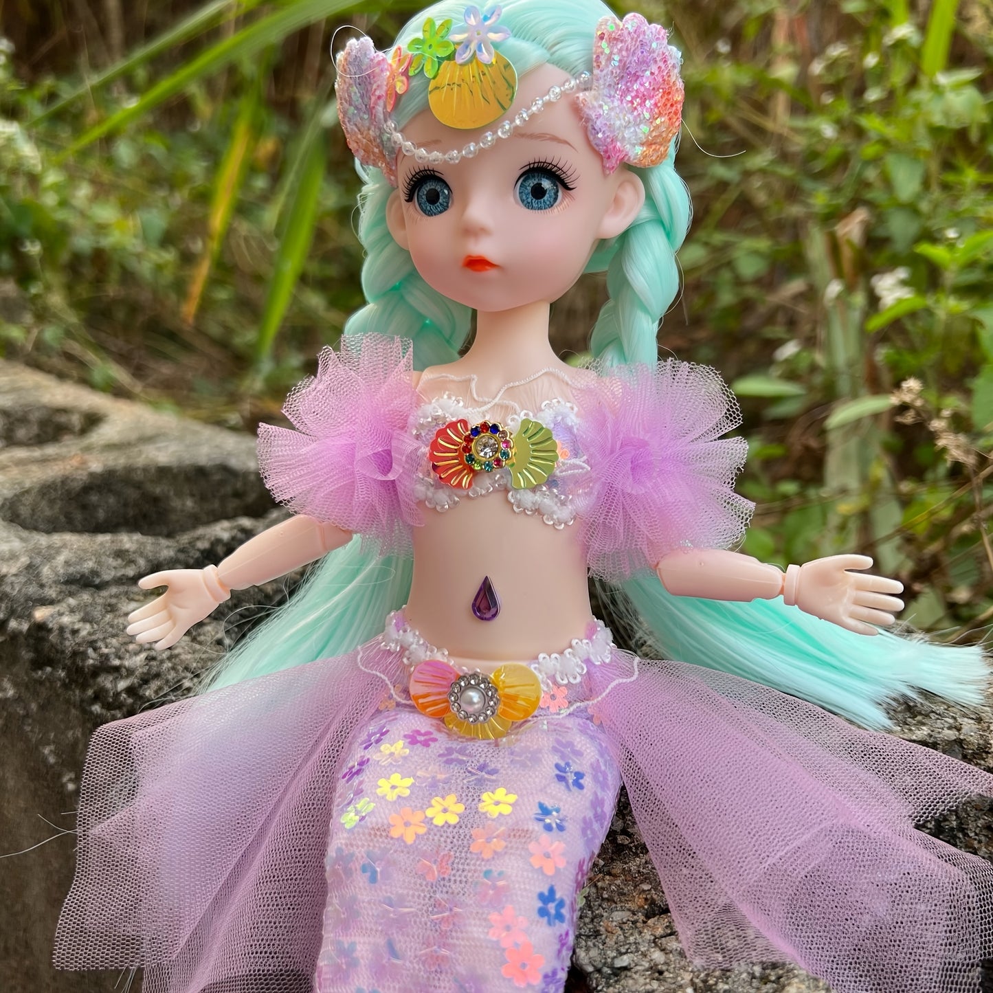 45cm/17.72inch Mermaid Doll Girl Toy Blue Eyed Children's Princess Doll Wedding Dress Doll Family Birthday Gift Fish Tail Can Be Unfolded, Christmas/Halloween/Thanksgiving Gift