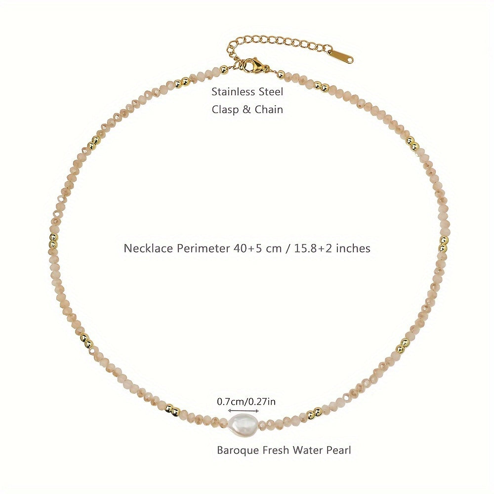 Natural Freshwater Pearl Beaded Necklace Boho Style Adjustable Neck Chain Everyday Jewelry Gift