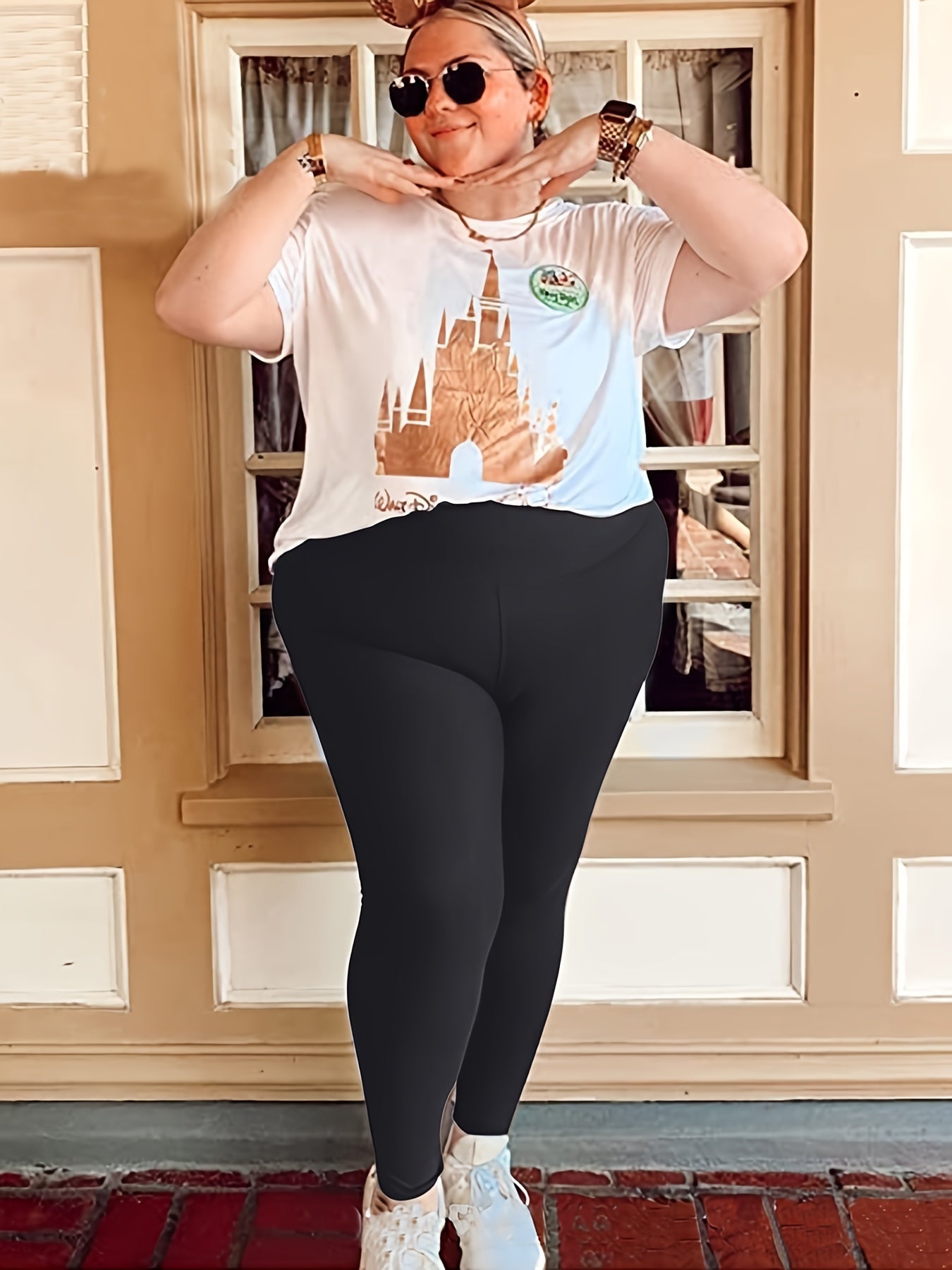 Plus Size High Waist Solid Color Stretchy Leggings, Women's Plus High Stretch Yoga Leggings, Sports Pants Spring/Autumn