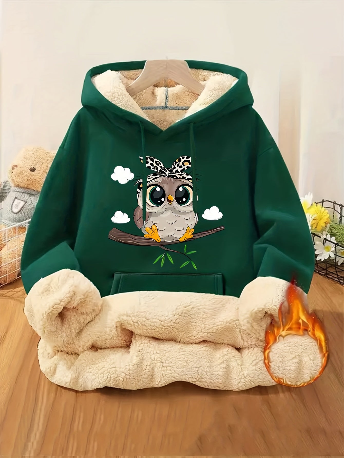 Women's Highland Cow Print Fleece Hooded Sweater - Thickened Winter Warmth, Cozy Plush Lining, Casual Retro Pullover with Pocket, Pink Scottish Cow Design, Sizes XS-XXL (Machine Washable) for Spring, Fall & Winter Layering